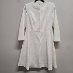 Trent Nathan Events Womens Cream Brocade Floral Fit and Flare Evening Coat AU10